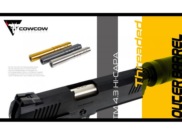 COWCOW Tech 4.3 Threaded Outer Barrel For Tokyo Marui Hicapa 4.3 Series GBB (.45 marking / Gold)