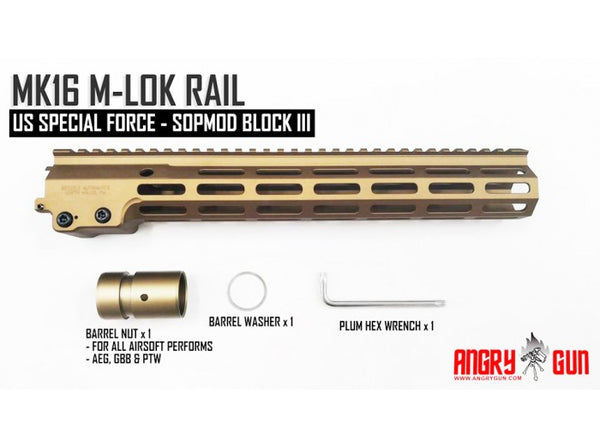 Angry Gun MK16 M-Lok 13.5 inch Rail Airsoft Version for AEG/ GBB/ PTW (Sopmod Block III) -DDC