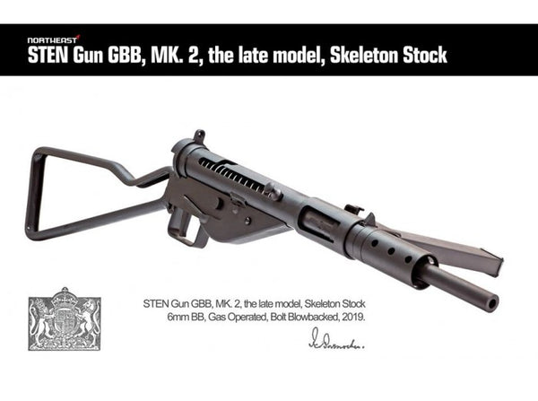 Northeast Airsoft - ROF Fazakerley Sten MK2 Machine Carbine Gas Blow Back (Late Model, Skeleton Stock)