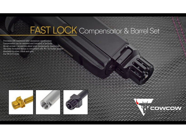 COWCOW Tech GK Fast Lock Compensator & Barrel Set for Tokyo Marui G Model 17/18/22 GBB Series (Silver)